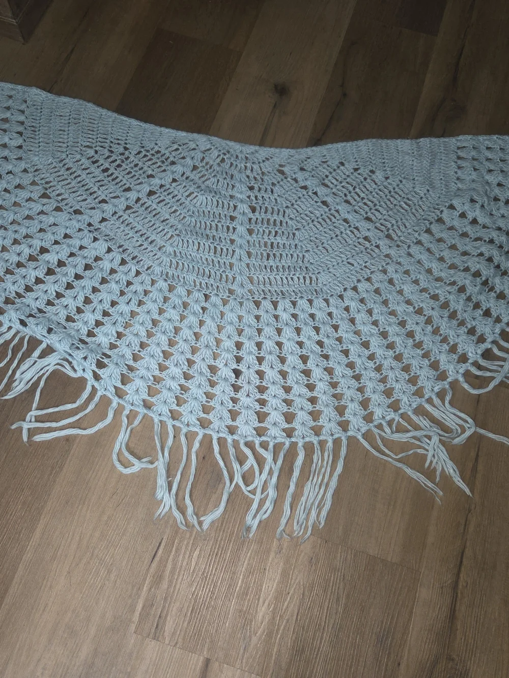 Handmade Knit Crochet Soft Triangle Shawl Turquoise Hippie Boho Large Bin O